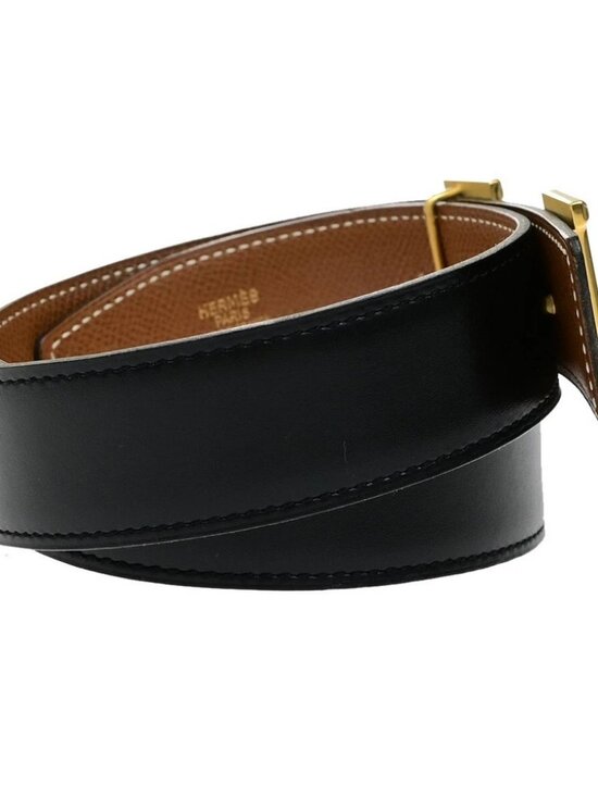 HERMES H Logo Constance Reversible Buckle Belt Leather #68 Black Brown 82RL054 main image 9